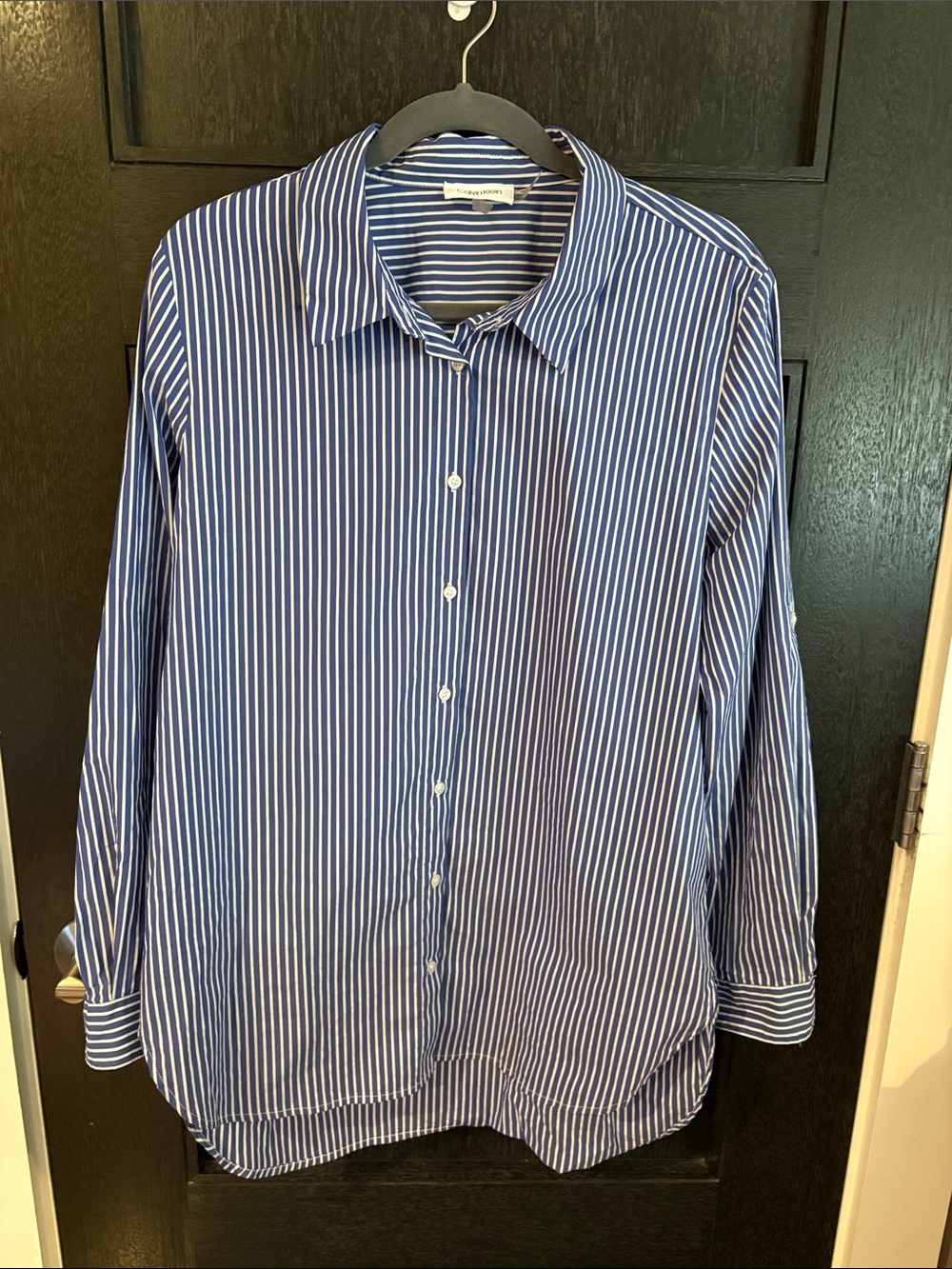 Calvin Klein Women’s tunic longline boyfriend striped shirt large side slits